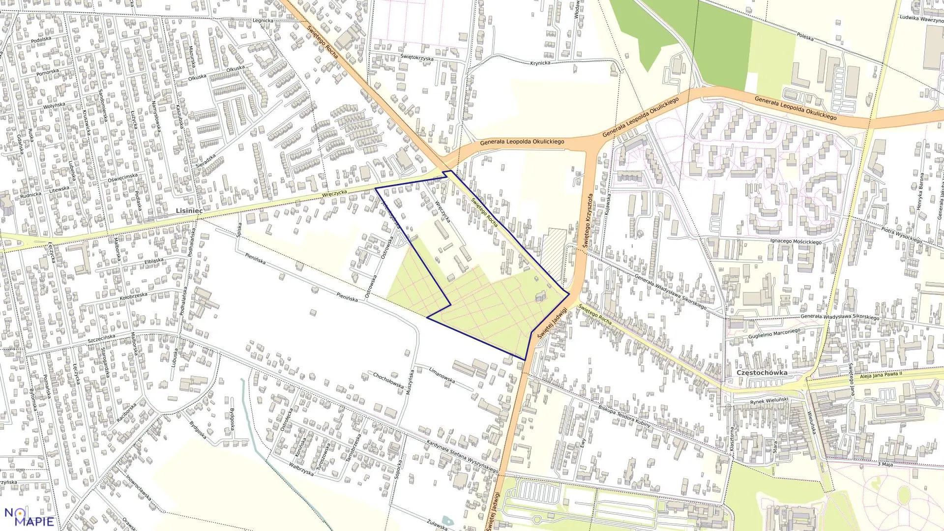 Mapa obrębu 102 w mieście Częstochowa