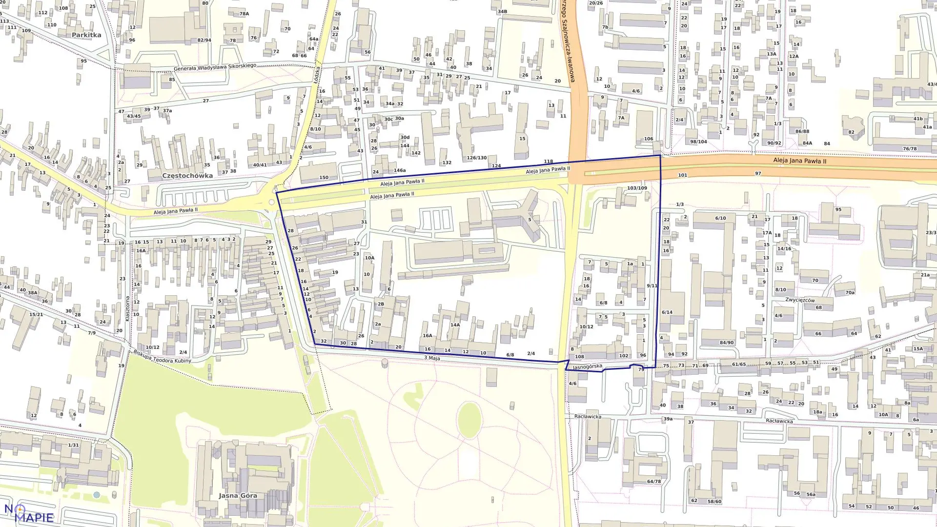 Mapa obrębu 105 w mieście Częstochowa