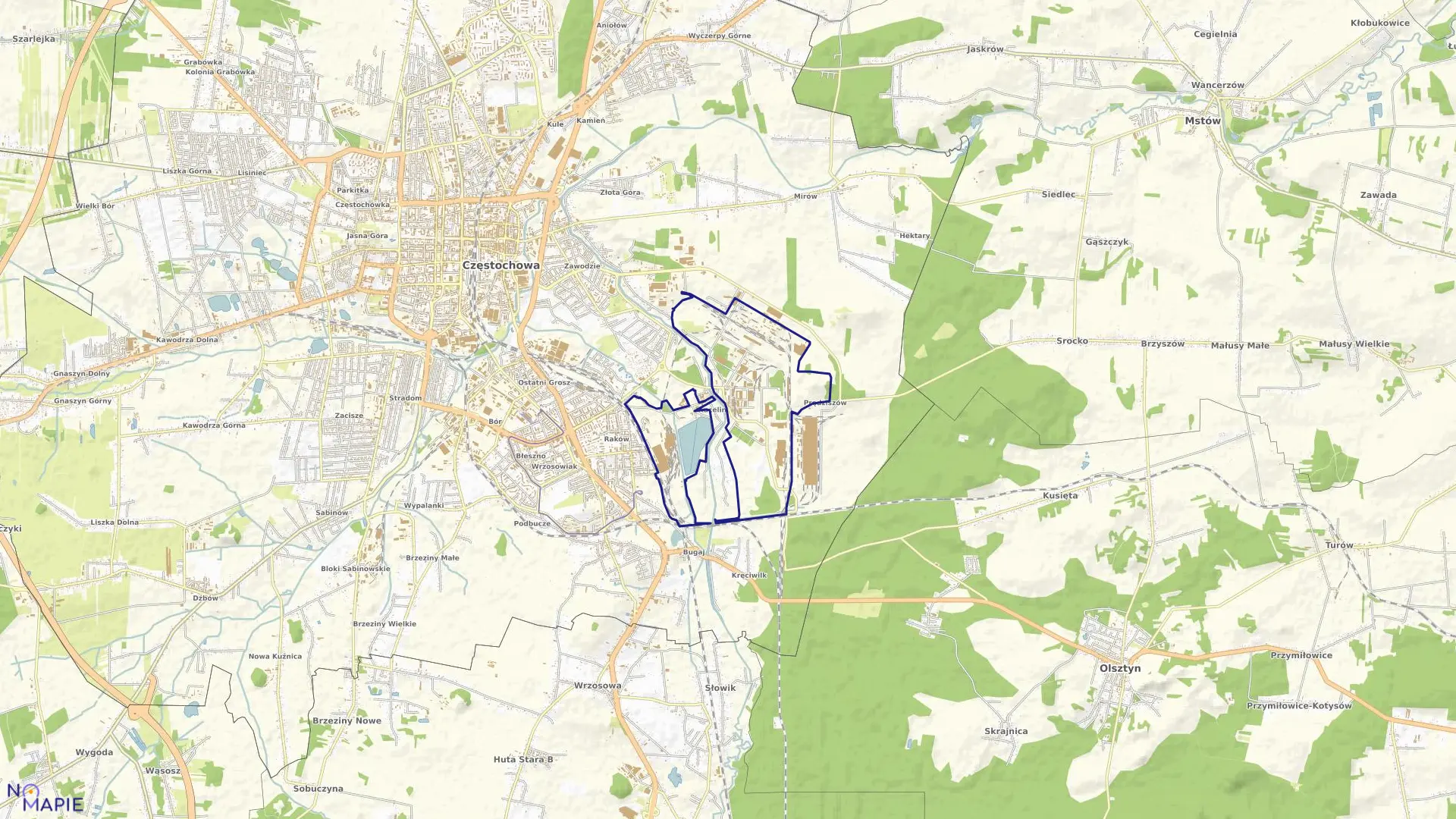 Mapa obrębu 302 w mieście Częstochowa