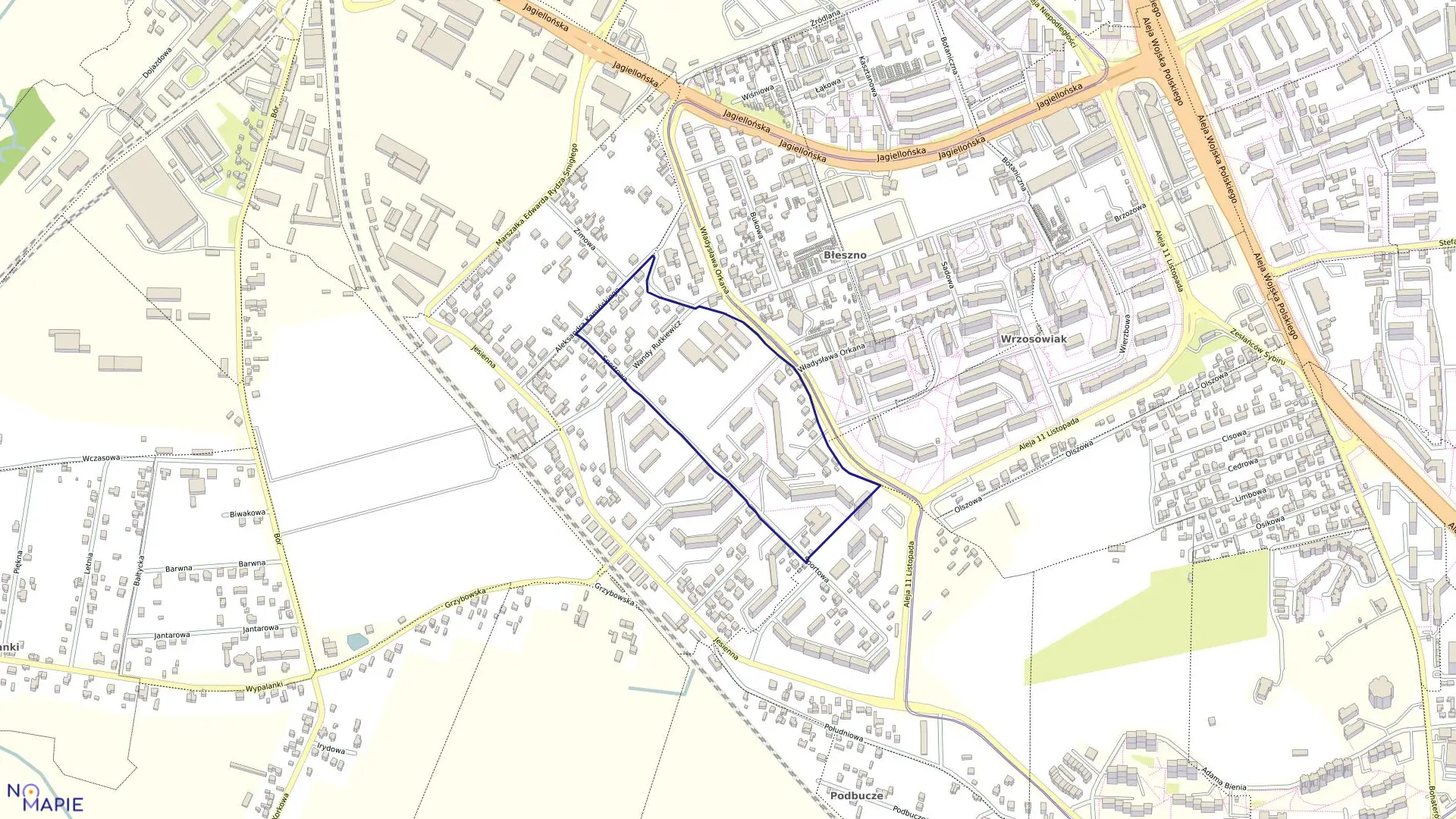 Mapa obrębu 334 w mieście Częstochowa