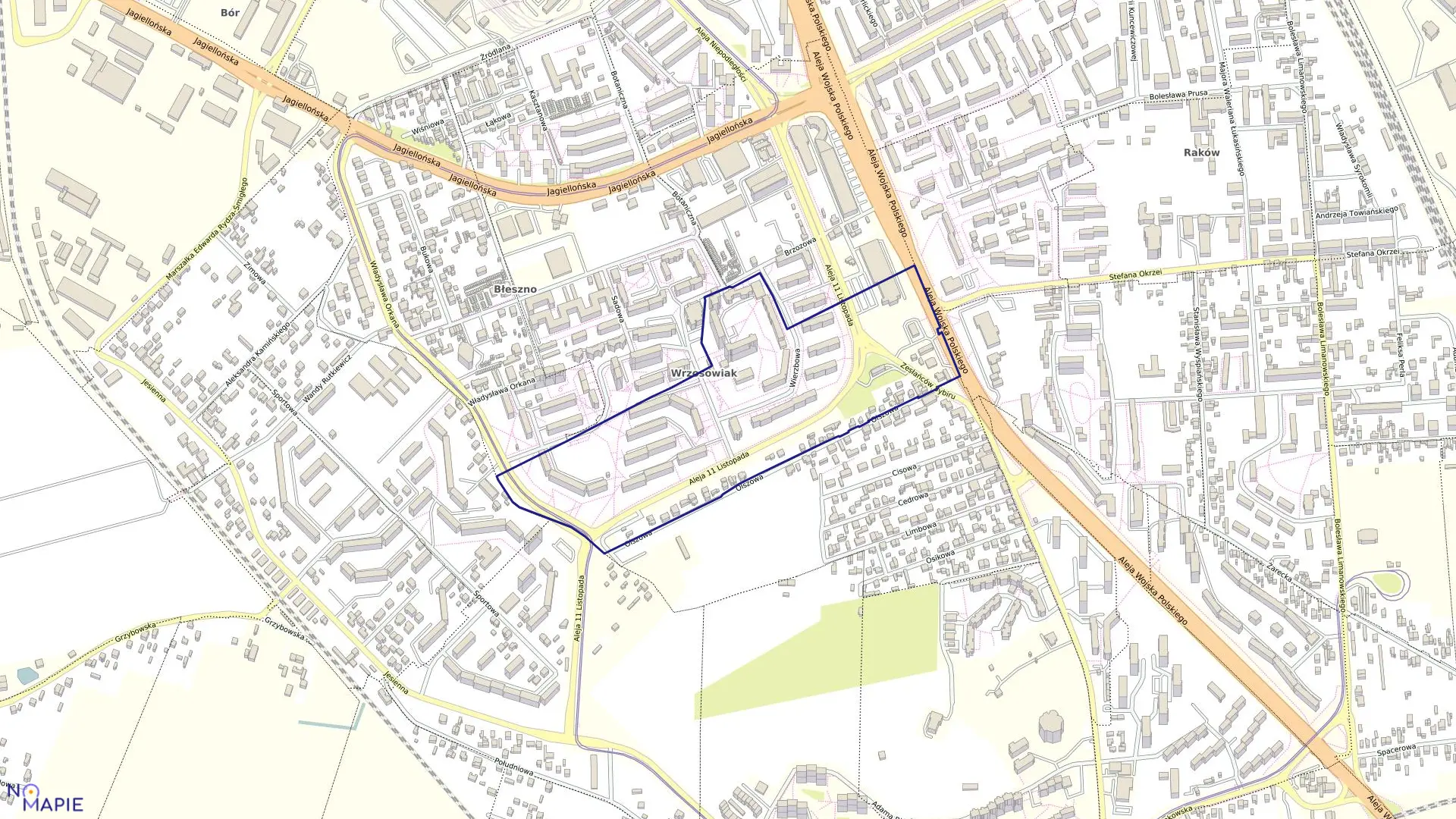 Mapa obrębu 338 w mieście Częstochowa