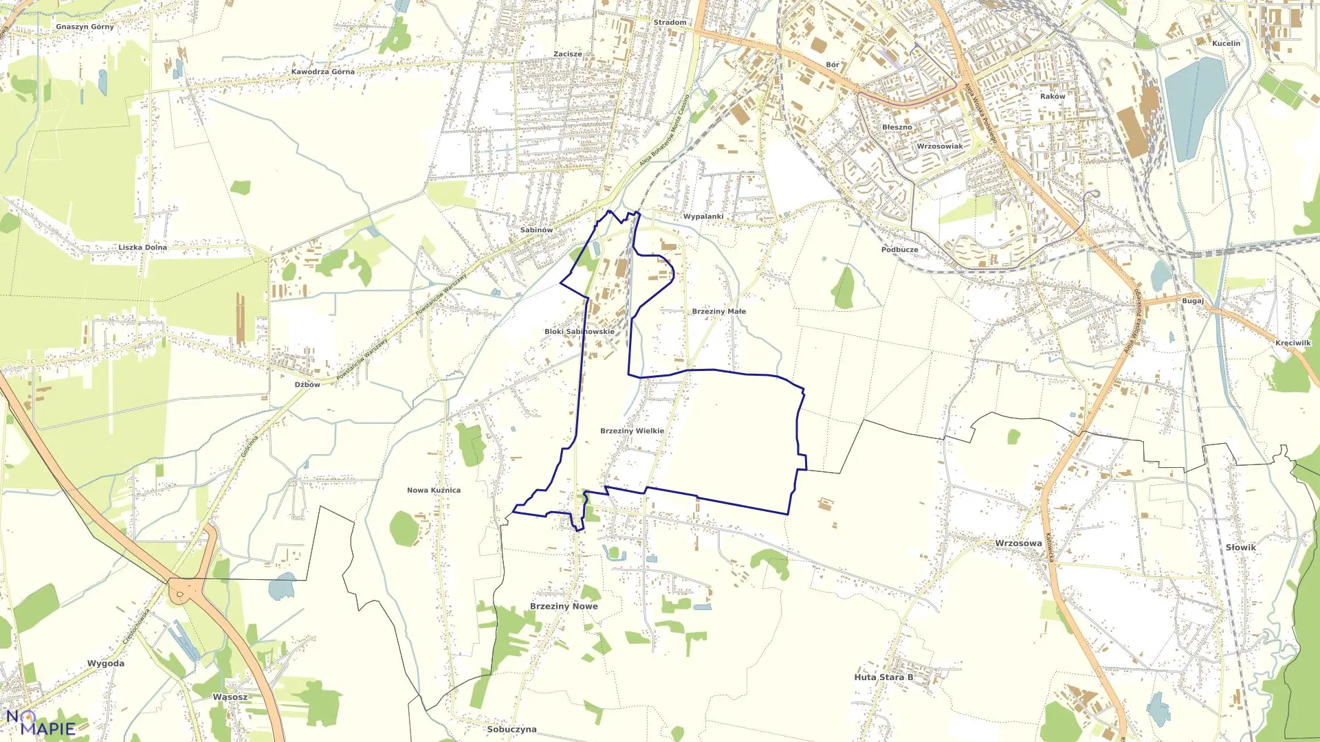 Mapa obrębu 422-Brzeziny Wlk w mieście Częstochowa