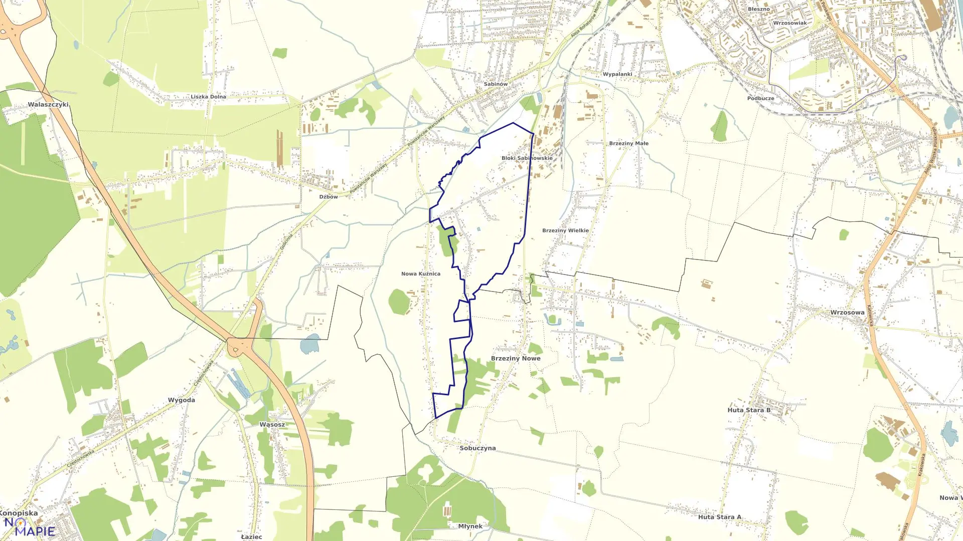 Mapa obrębu 423-Kuźnica Ml w mieście Częstochowa