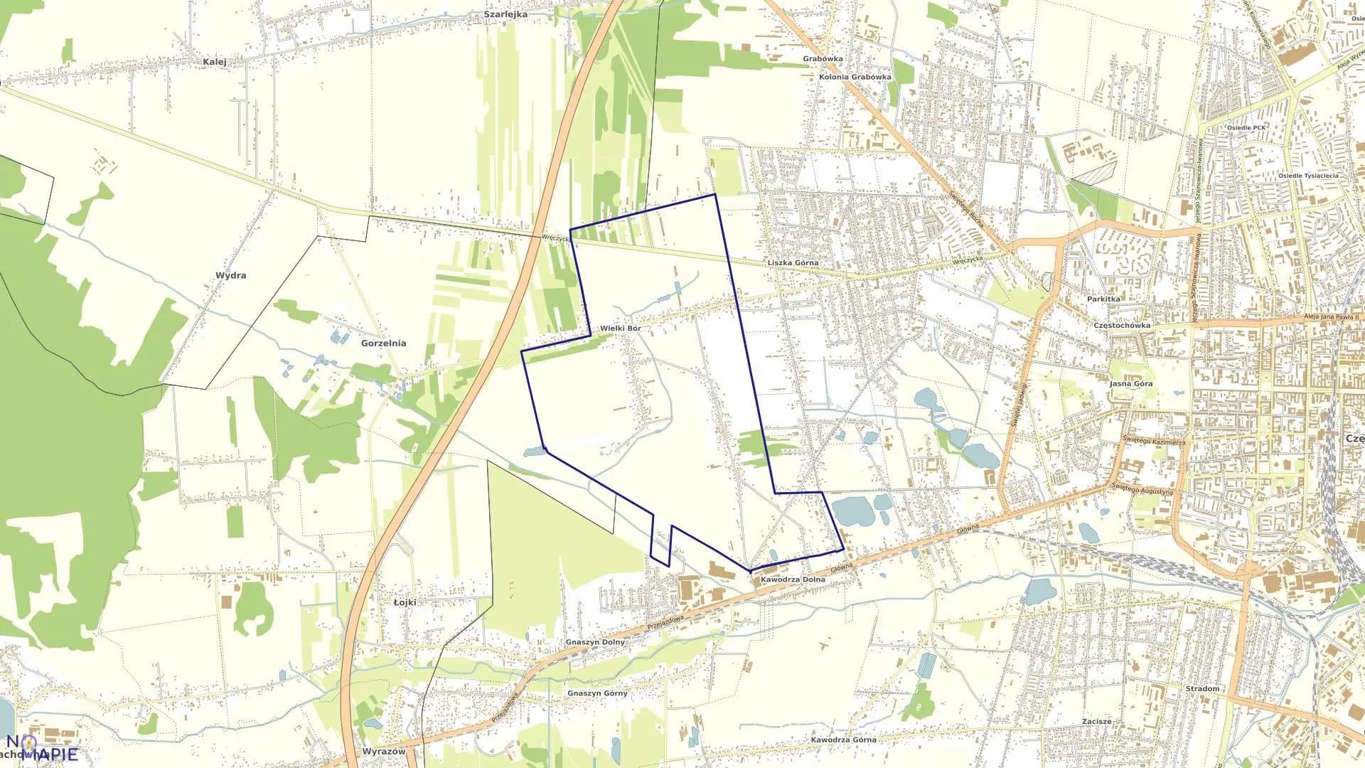 Mapa obrębu 424-Wielki Bór w mieście Częstochowa