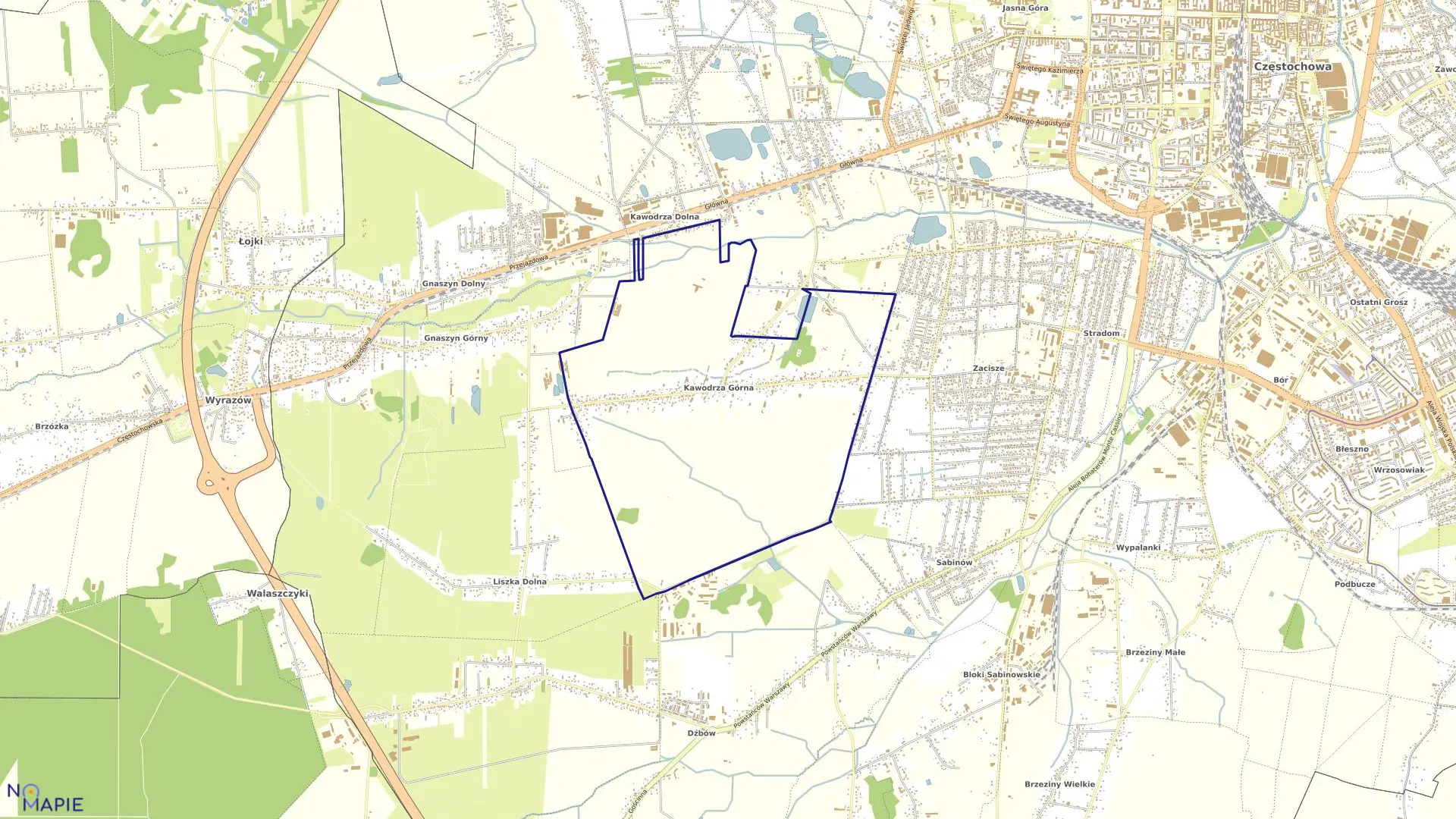 Mapa obrębu 425-Kawodrza Górna w mieście Częstochowa