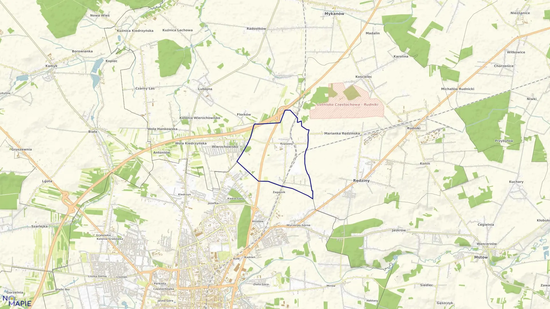 Mapa obrębu 429-Rząsawy w mieście Częstochowa