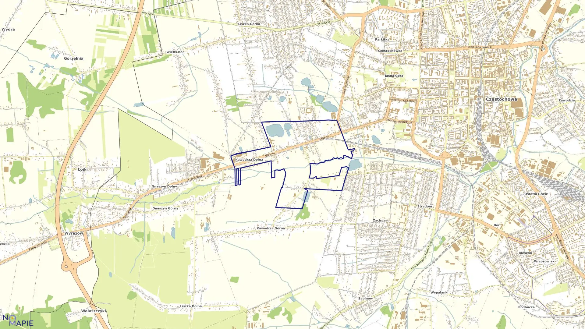 Mapa obrębu 432-Kawodrza Dolna w mieście Częstochowa