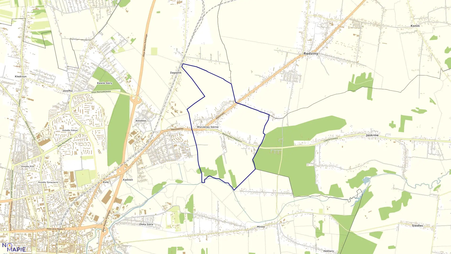 Mapa obrębu 433-Wyczerpy Górne w mieście Częstochowa